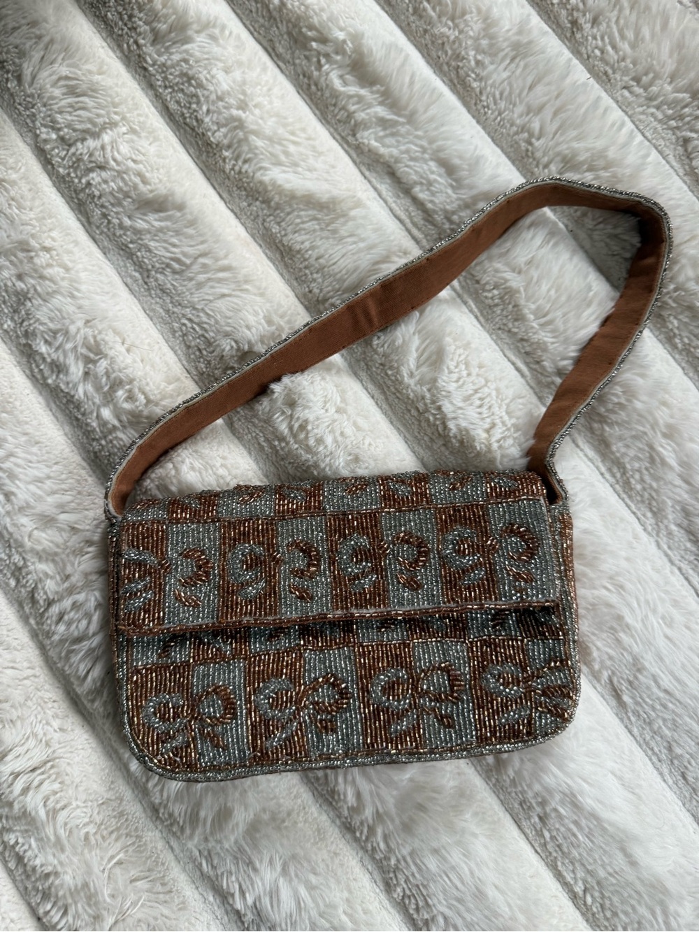 Anthropologie Beaded Bow Shoulder Bag